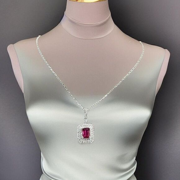 Diamond Rubellite Tourmaline Necklace 18" 18k G 1.80 TCW Certified $4,950 921140 - Picture 9 of 16